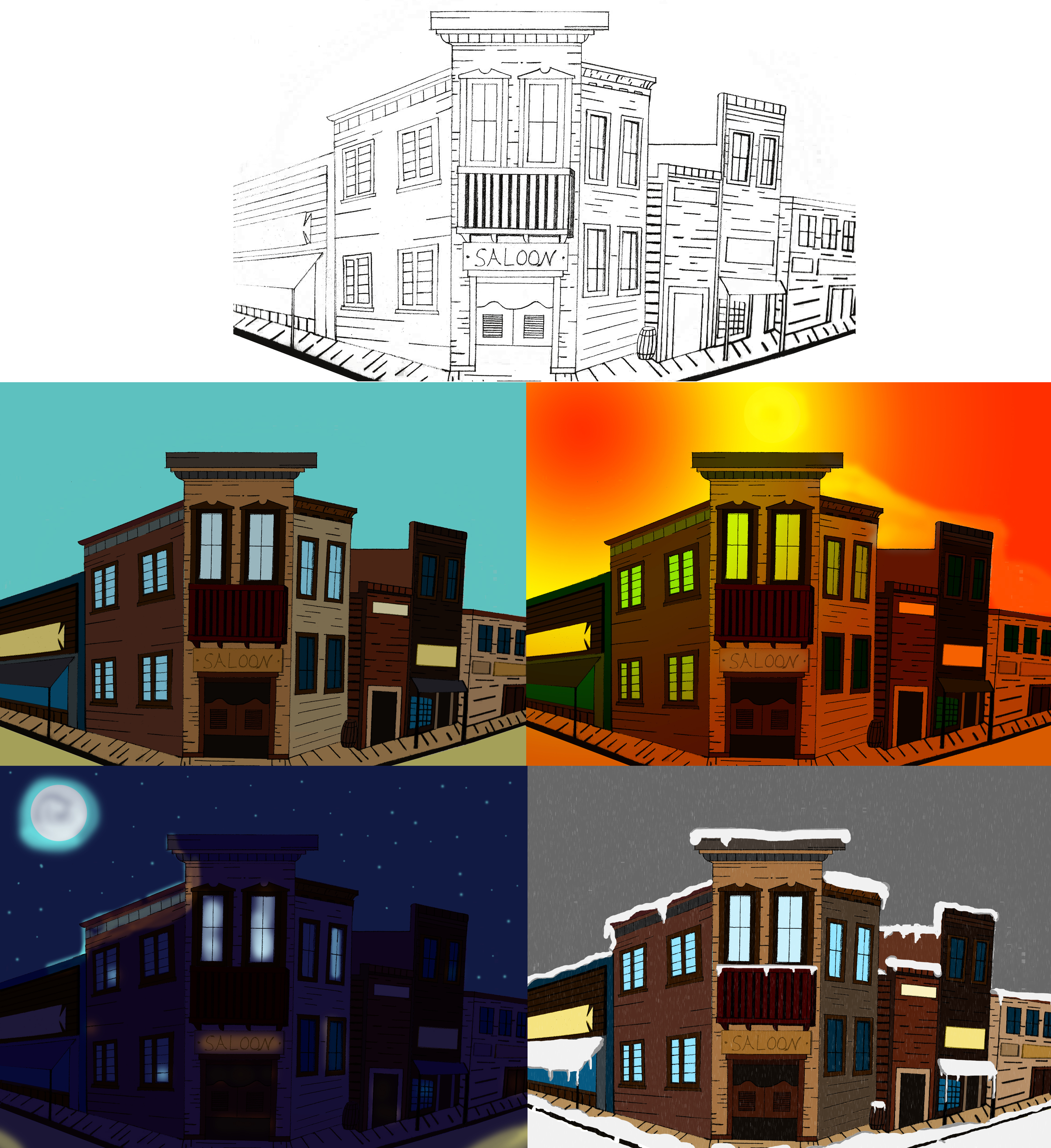 4658x5088 Artwork Adam Slomiak - Western Town Drawing