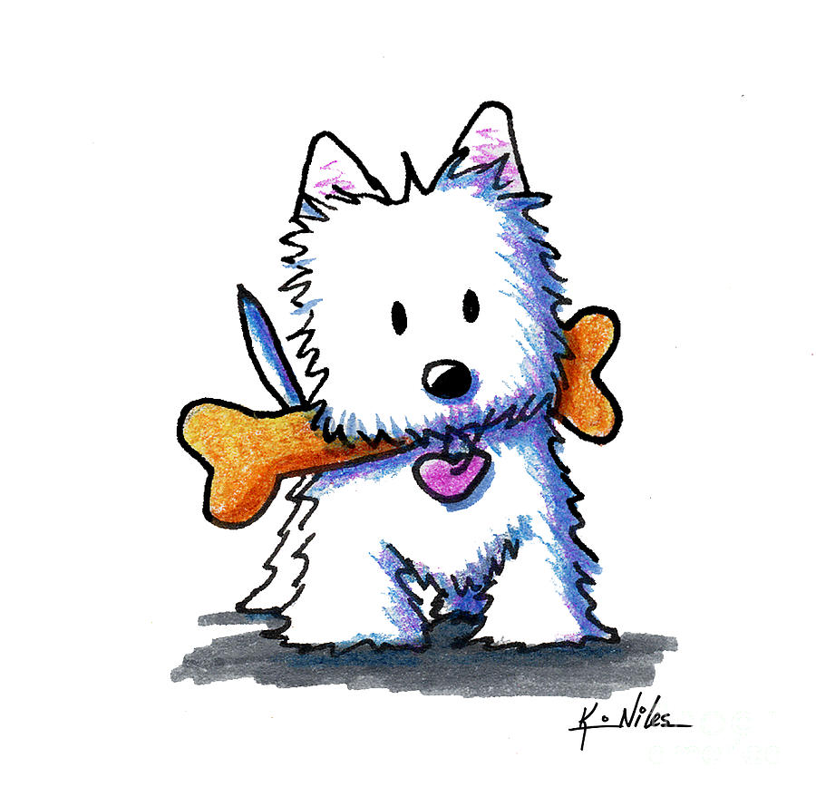 900x878 kiniart westie with bone drawing - Westie Drawing