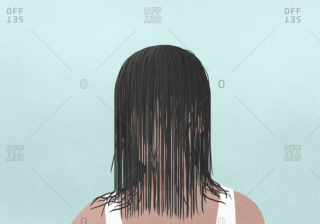650x455 woman with wet hair covering face stock photo - Wet Hair Drawing