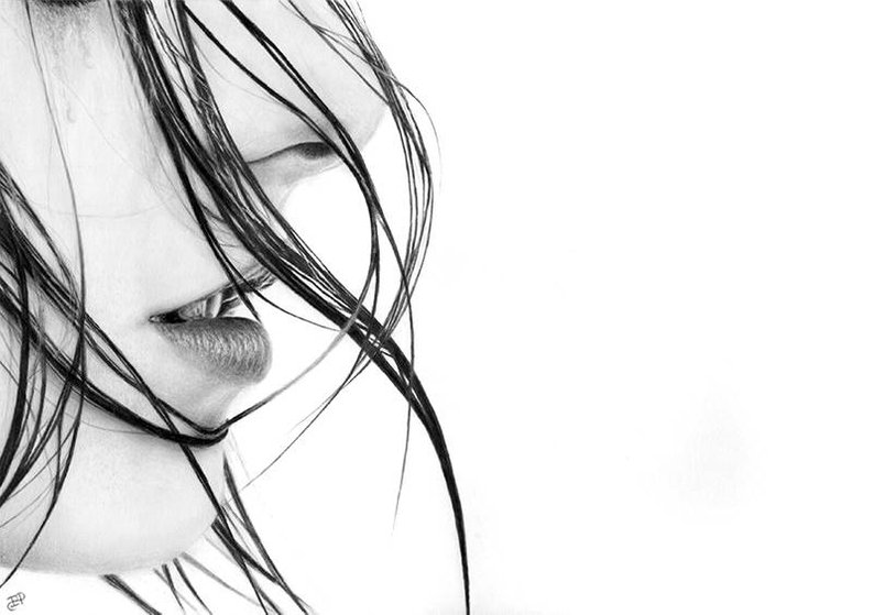 794x559 emotional profile original graphite pencil drawing woman etsy - Wet Hair Drawing