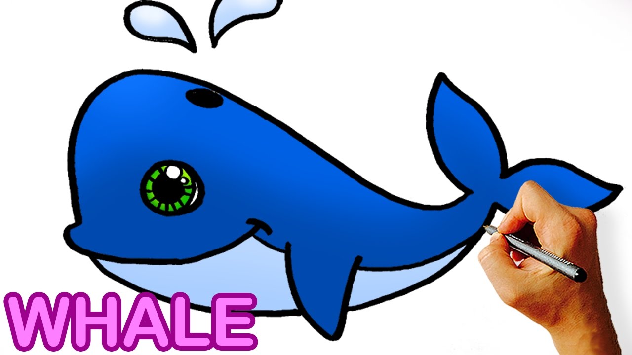 1280x720 Very Easy! How To Draw Cute Cartoon Whale Art For Kids - Whale Cartoon Drawing