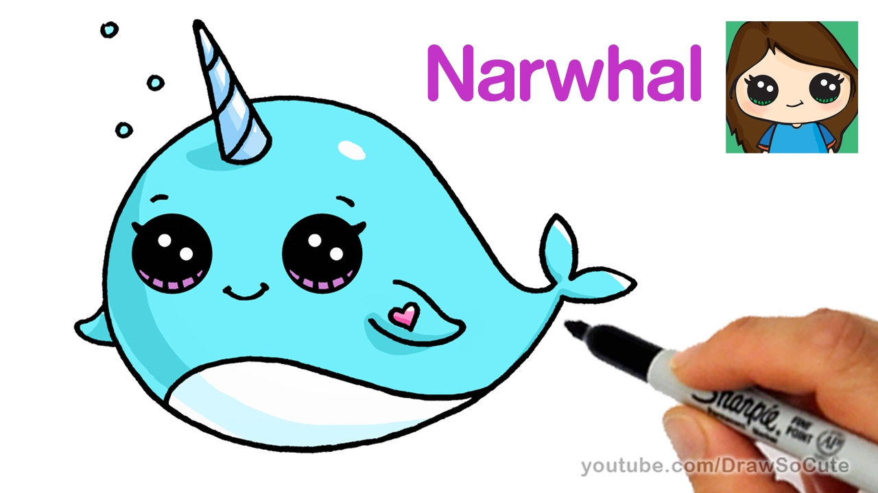 1280x720 How To Draw A Cartoon Narwhal Unicorn Whale Easy - Whale Drawing Cute