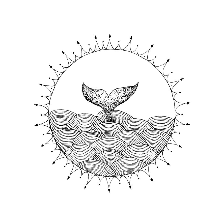900x900 Whale In Waves Drawing - Whale Drawing Pictures