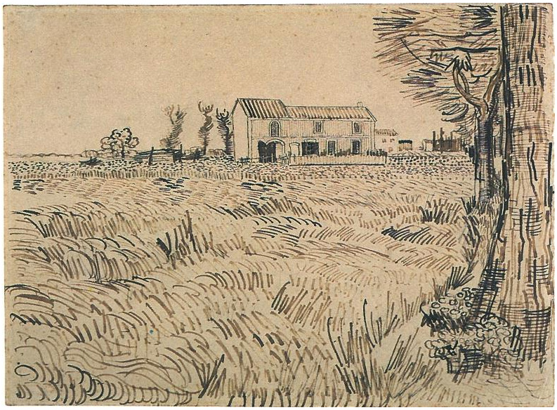 793x584 Farmhouse With Wheat Field Along A Road - Wheat Field Drawing