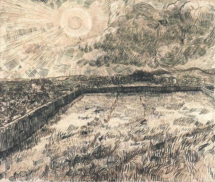 739x626 Sun Over Walled Wheat Field - Wheat Field Drawing