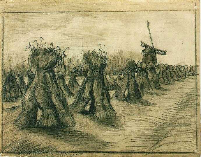 690x541 Vincent Van Gogh The Drawings - Wheat Field Drawing