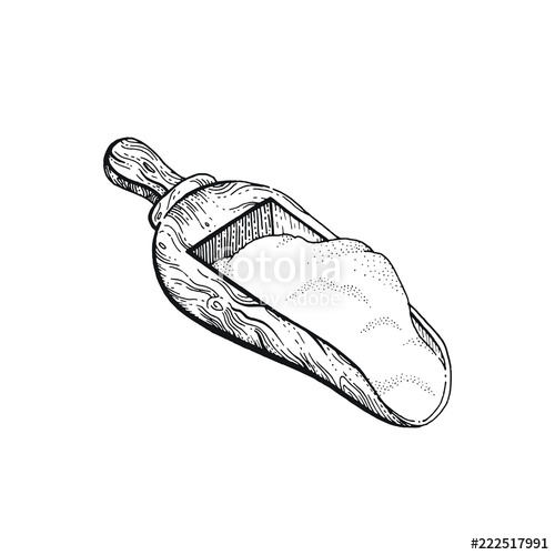 500x500 vector illustration of hand draw wooden spoon with wheat flour - Wheat Line Drawing