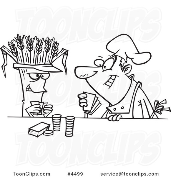 581x600 Cartoon Black And White Line Drawing Of A Baker Playing Poker - Wheat Line Drawing