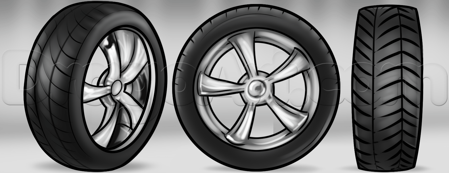 1562x604 How To Draw Tires, Step - Wheel Drawing