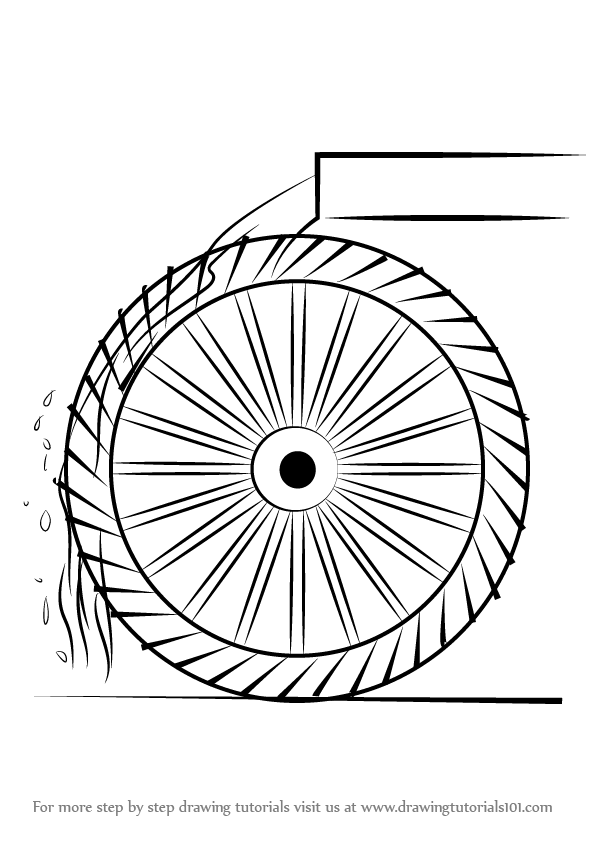 596x843 Learn How To Draw A Water Wheel For Kids - Wheel Drawing