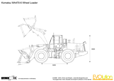 400x283 Komatsu Wheel Loader Vector Drawing - Wheel Loader Drawing