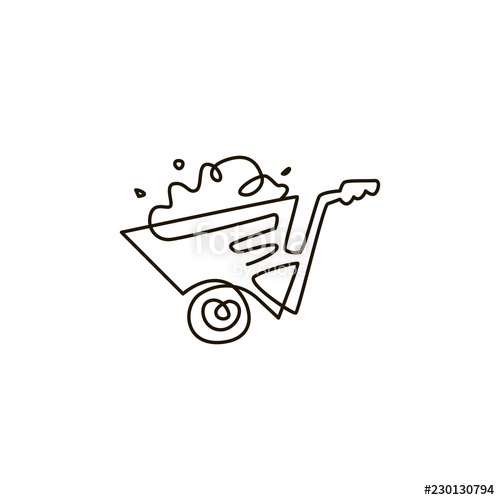500x500 Vector Line Icon Wheelbarrow Full Of Dirt Gardening One Line - Wheelbarrow Drawing