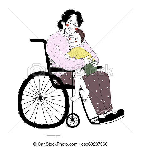 450x470 drawing of disabled woman in wheelchair hugging little boy sitting - Wheelchair Drawing