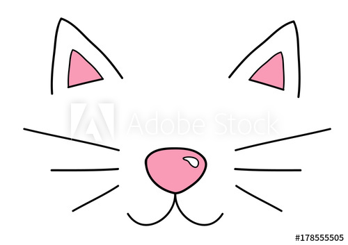 500x353 cute cat head vector illustration doodle drawing, cat snout, ears - Whisker Drawing