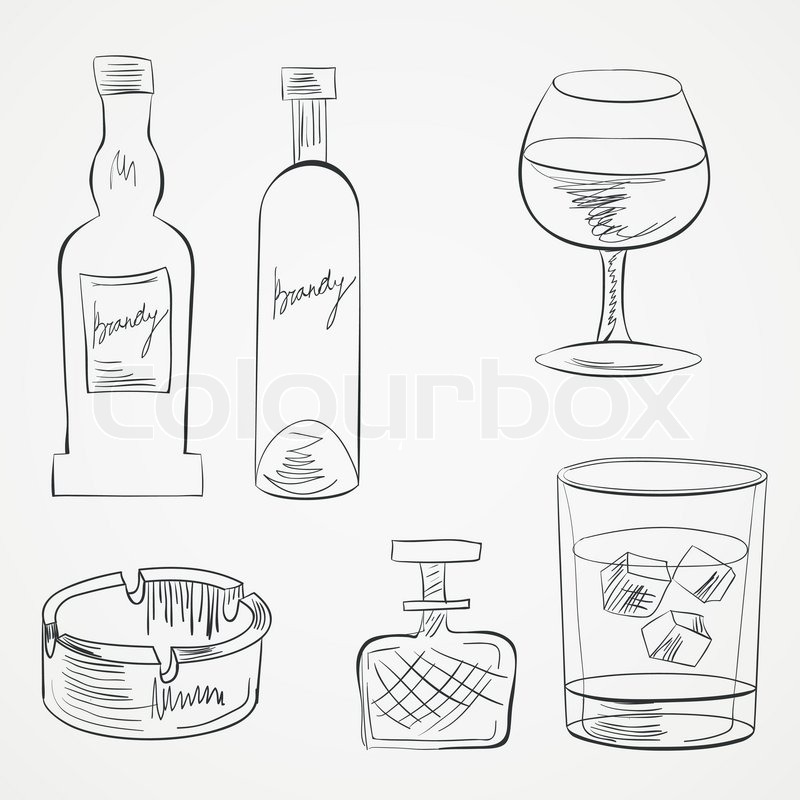 800x800 set of glasses and whiskey bottles stock vector colourbox - Whiskey Bottle Drawing