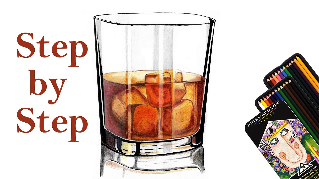 1280x720 how to draw whiskey glass with ice cubes step - Whiskey Drawing