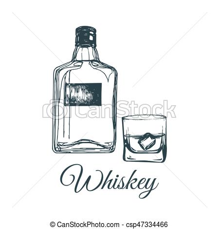 450x470 hand sketched whiskey bottle and glass vector illustration - Whiskey Drawing