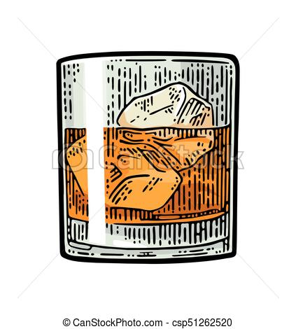 423x470 whiskey glass with ice cubes vector vintage color engraving - Whiskey Glass Drawing