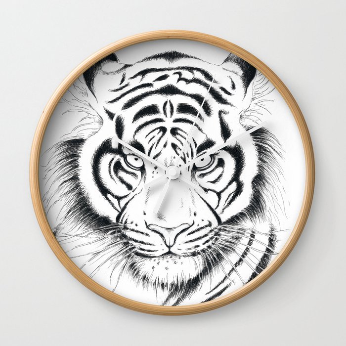700x700 white bengal tiger ink drawing wall clock - White Bengal Tiger Drawing