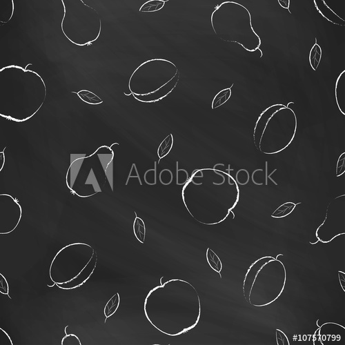 500x500 seamless pattern with white chalk drawings fruits on dark - White Chalk Drawings