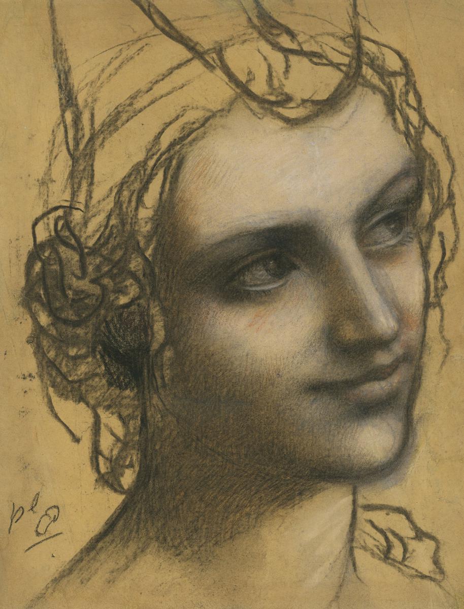 914x1200 Head Study Drawingchenavard Paul, Black Pencil, Red White - White Chalk Drawings