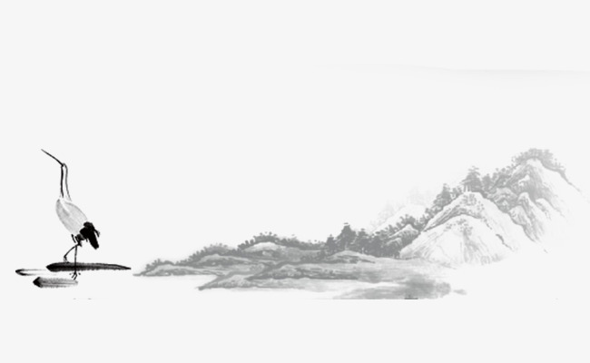 650x400 Water Painting, Ancient Landscape And White Crane, Chinese Style - White Crane Drawing