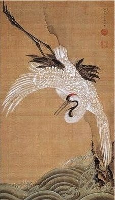 226x393 White Crane Ito Jakuchu Japanese Hanging Scroll - White Crane Drawing