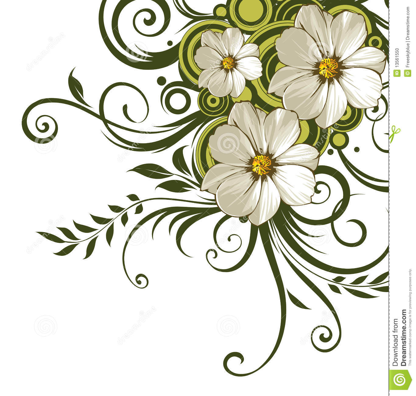 1366x1300 Daisy Flowers Drawing White Daisy Flower And Green Vines Stock - White Daisy Drawing
