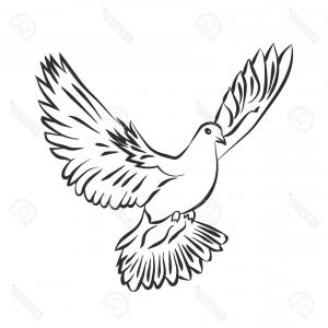300x300 Royalty Free White Dove With Blue Outline Logo - White Dove Drawing