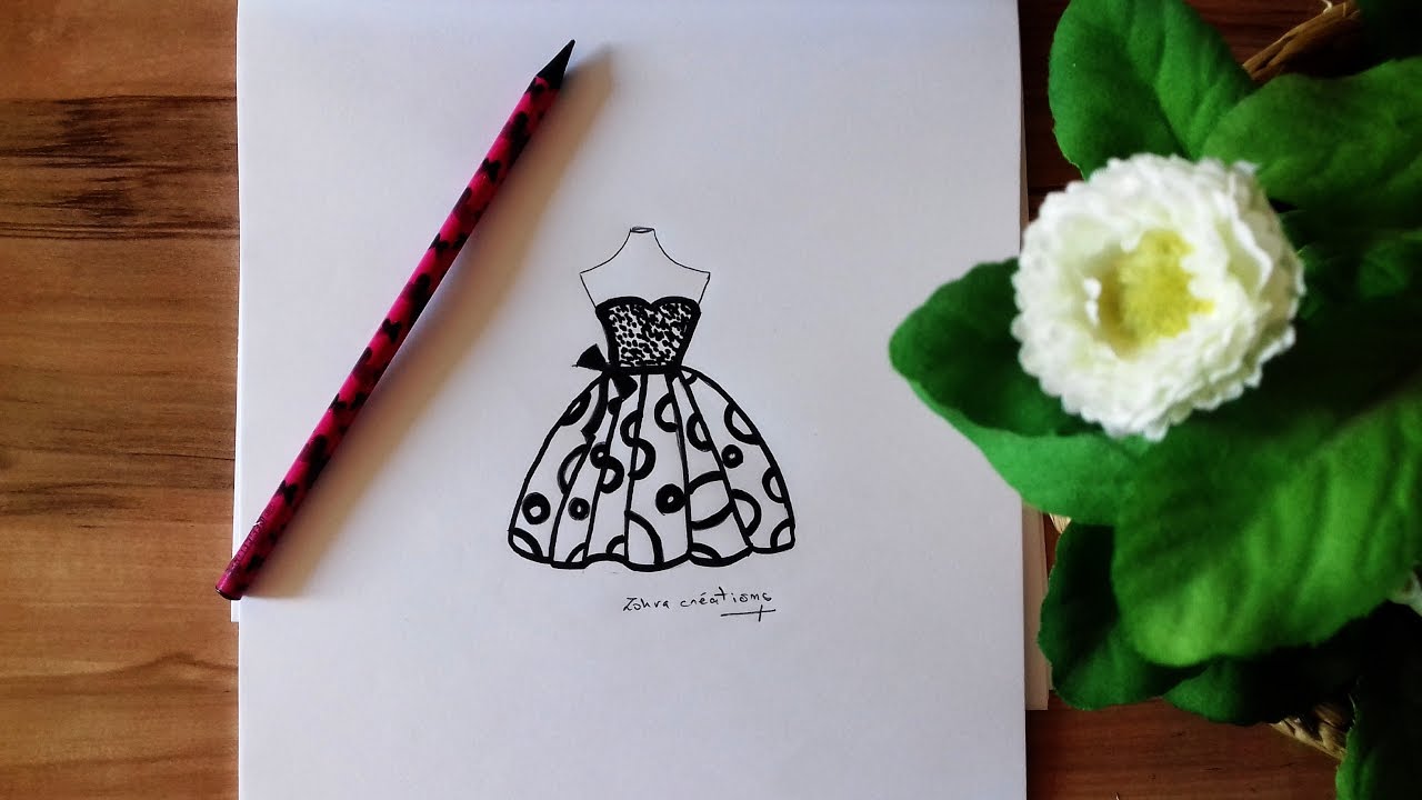 1280x720 Fashion Drawing Black And White Dress - White Dress Drawing