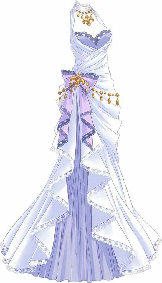 550x960 A Blueish White Dress With Large Bow On Hip Like Flowing Curtain - White Dress Drawing