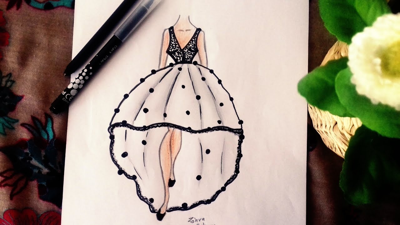 1280x720 Black White Dress - White Dress Drawing