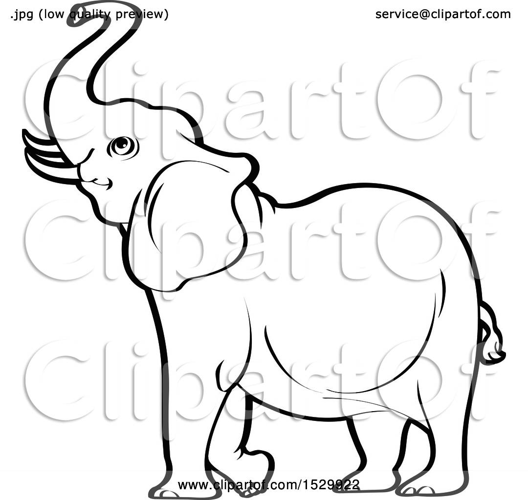 1080x1024 Clipart Of A Black And White Elephant Raising His Trunk - White Elephant Drawing
