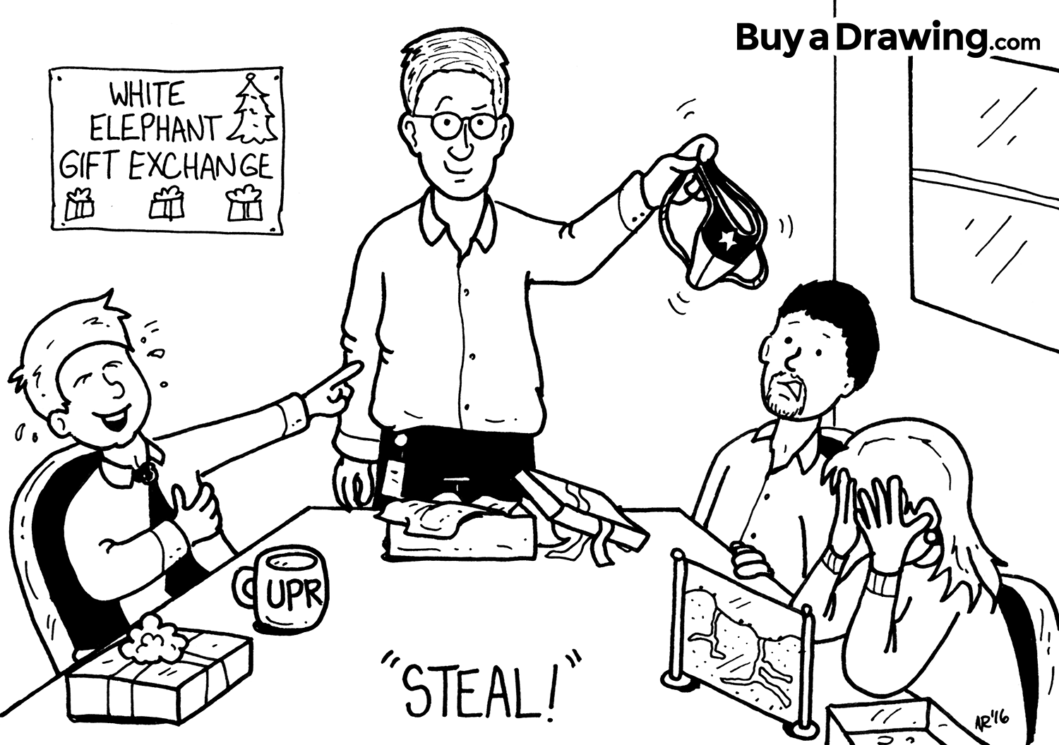 1500x1056 white elephant gift exchange comic drawing - White Elephant Drawing
