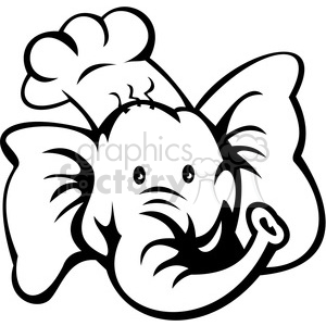 300x300 Black And White Elephant Head Chef Clipart Royalty Free Clipart - White Elephant Drawing