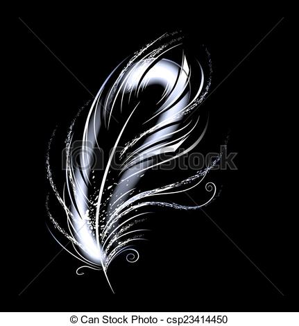 431x470 Artistically Painted, White, Light, Luminous Feather On A Black - White Feather Drawing