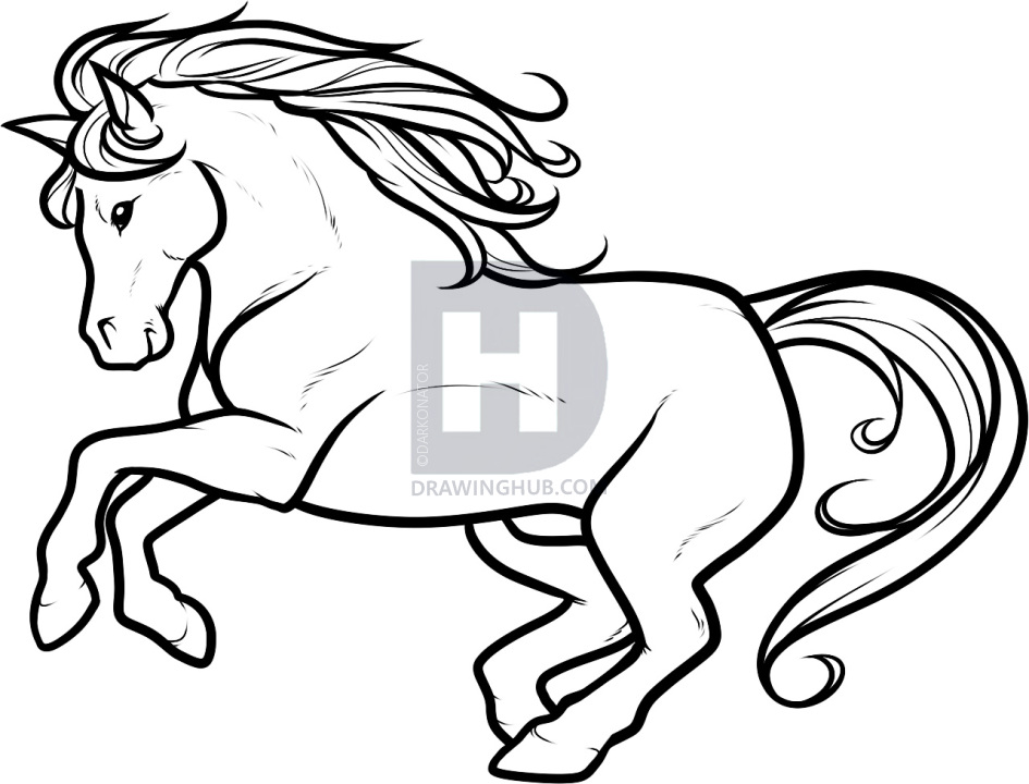 945x720 how to draw a white stallion, white stallion, step - White Horse Drawing