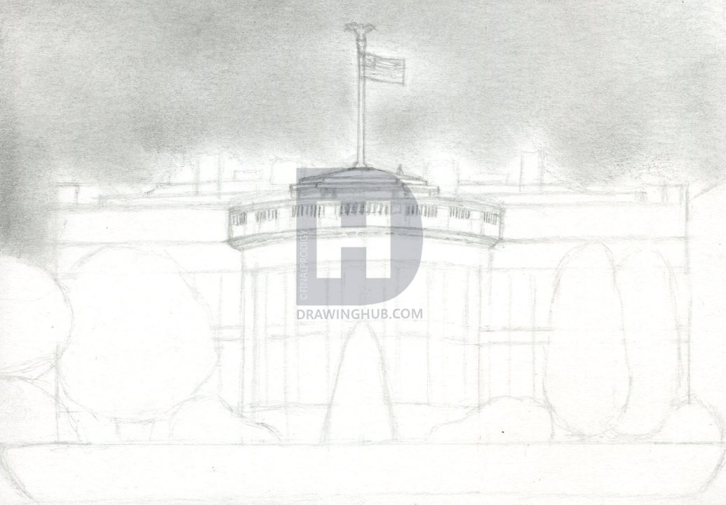1035x720 How To Draw The White House, Step - White House Line Drawing