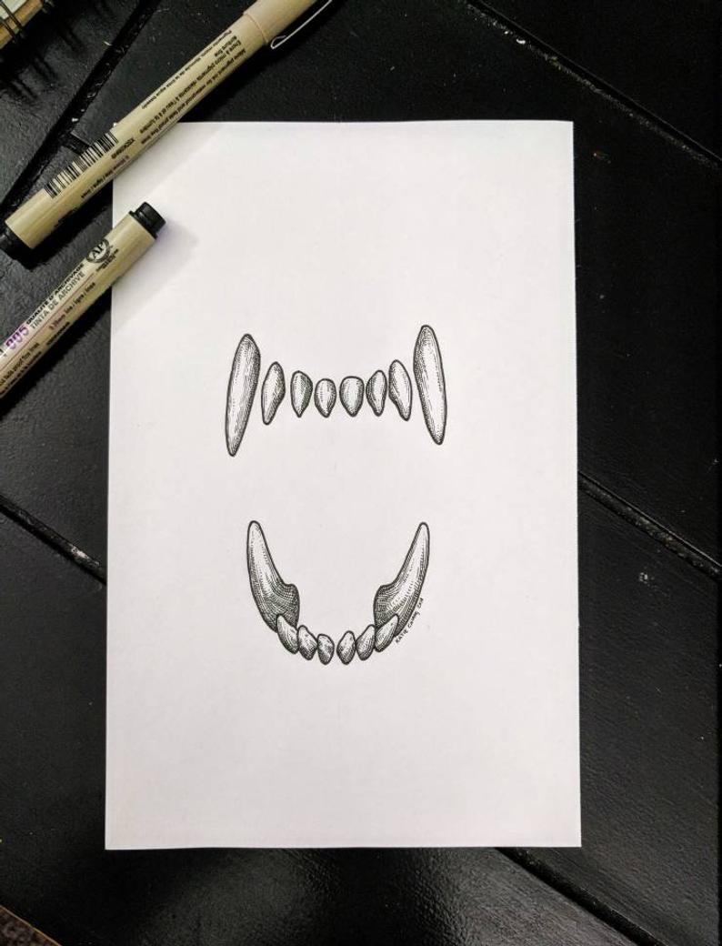 794x1040 Big Smile Original Artwork Pen Drawing Teeth Drawing Etsy - White Pen For Drawing