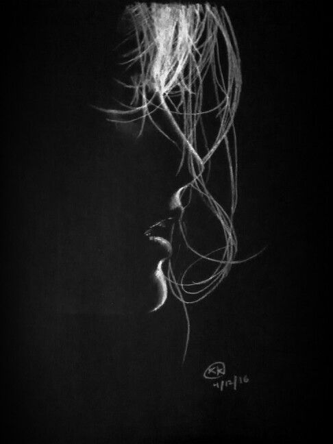 486x648 White Charcoal On Black Paper Drawing - White Pencil Drawing
