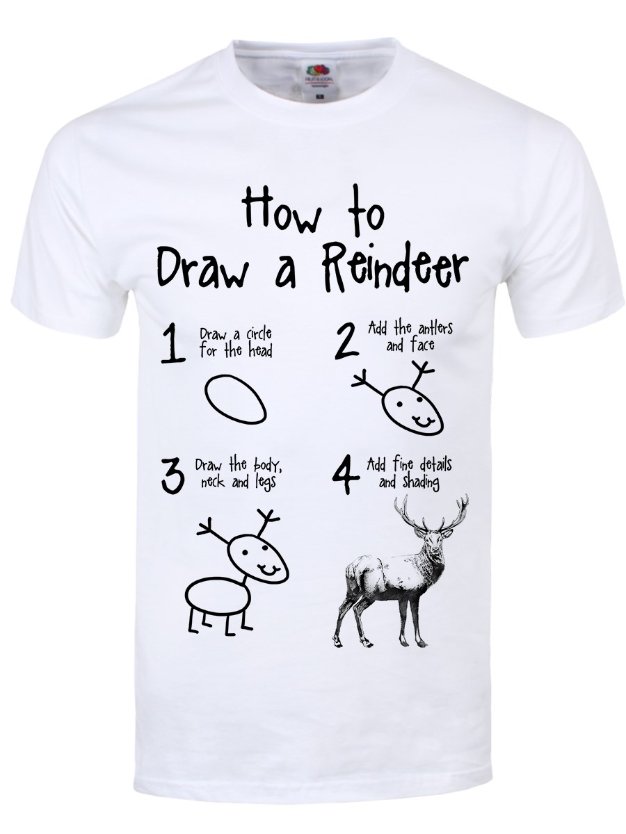 900x1200 How To Draw A Reindeer Men's White T Shirt - White T Shirt Drawing