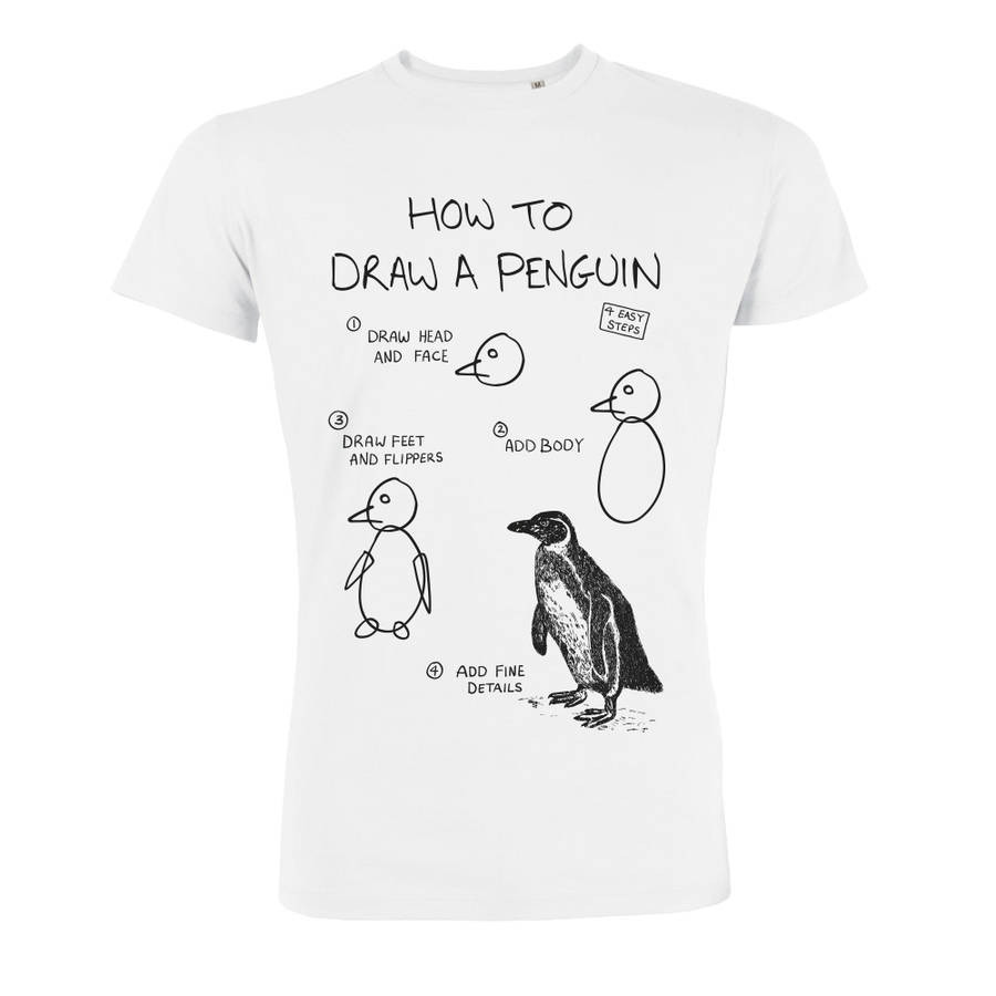 900x900 Mens How To Draw A Penguin T Shirt - White T Shirt Drawing