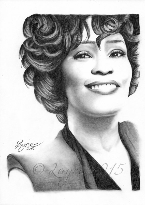 570x806 original 'whitney houston' graphite portrait hand etsy - Whitney Houston Drawing