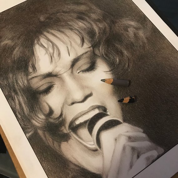 570x570 whitney houston art original drawing etsy - Whitney Houston Drawing