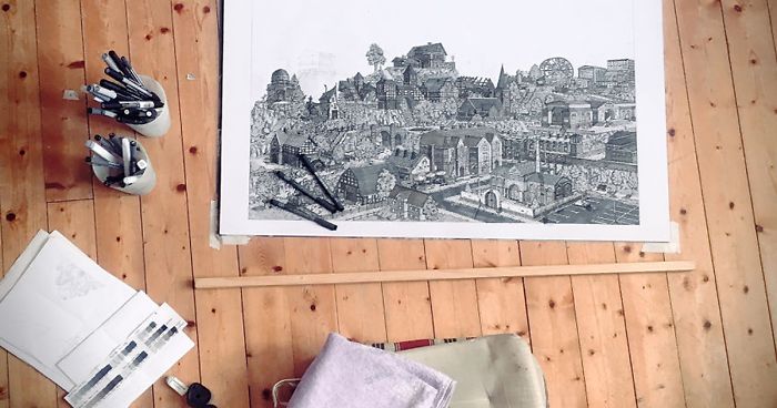 700x368 i spent the whole of october drawing a fantasy city and every - Whole Drawing