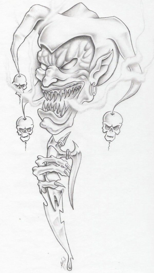 600x1060 Evil Jester - Wicked Clown Drawings