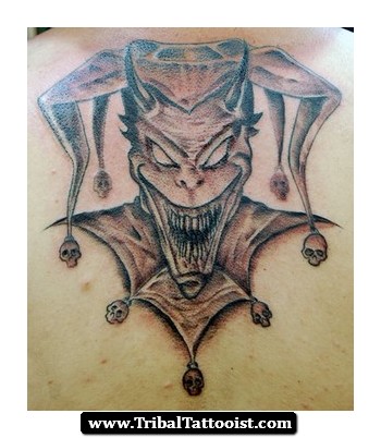 350x402 wicked jester tattoo on back - Wicked Jester Drawings