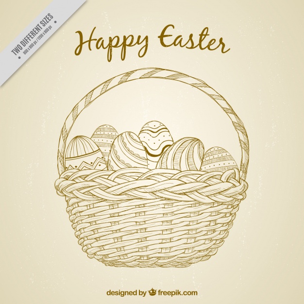 626x626 vintage basket background with hand drawn easter eggs vector - Wicker Basket Drawing