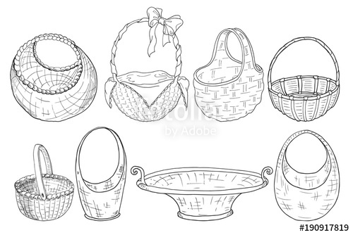 500x334 set of wicker baskets figure a liner hand drawing vector stock - Wicker Basket Drawing