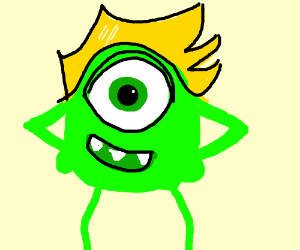 300x250 Mike Wazowski With Blond Wig Drawing - Wig Drawing